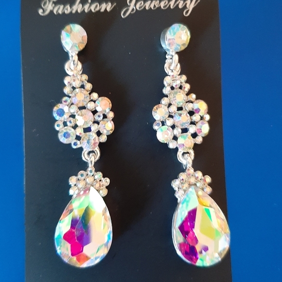 Rhinestone Earrings Bridesmaid Prom Dress Long Dangle Earrings Bridal Jewelry - Picture 3 of 4